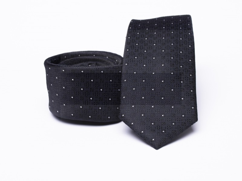   Prémium slim nyakkendő - Fekete aprópöttyös