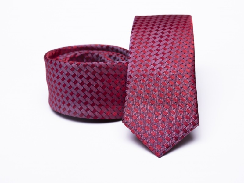    Prémium slim nyakkendő - Meggybordó mintás