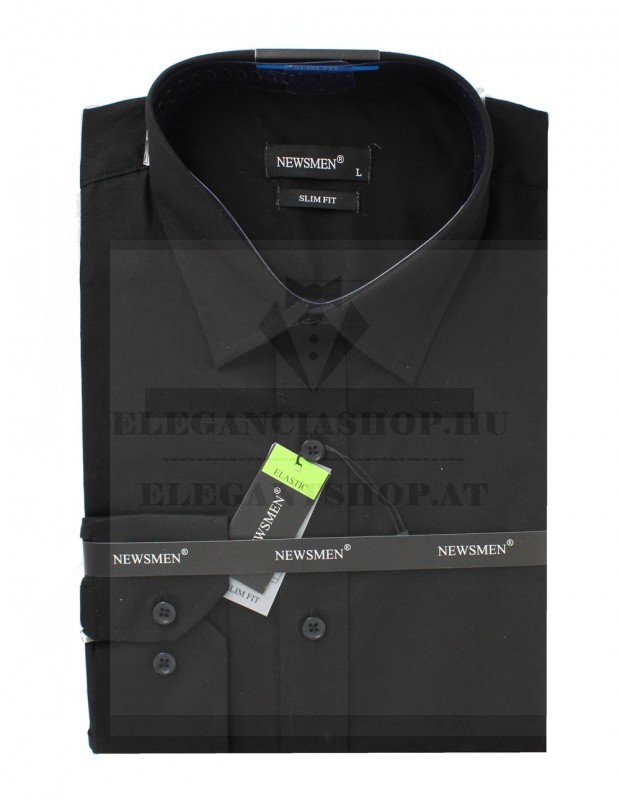                Newsmen elasztikus h.u slim ing - Fekete Egyszínű ing