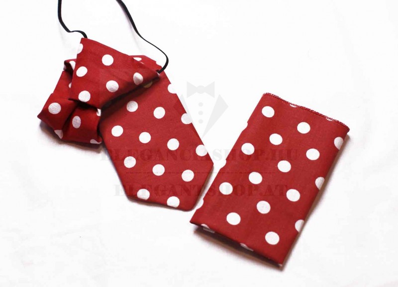   Vento pamut gumis gyereknyakkendő szett - Piros pöttyös Gyerek nyakkendők