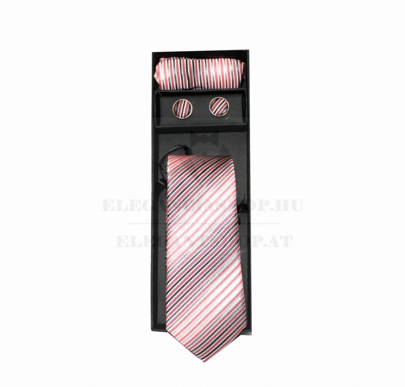                        Marquis slim nyakkendő szett - Púderrózsaszín csíkos