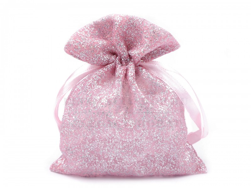 Organza ajándék zsák glitterel 10x13 cm - 10 db Ajándék csomagolás