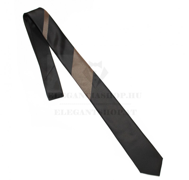               Goldenland slim nyakkendő - Fekete-barna csíkos Csíkos nyakkendő