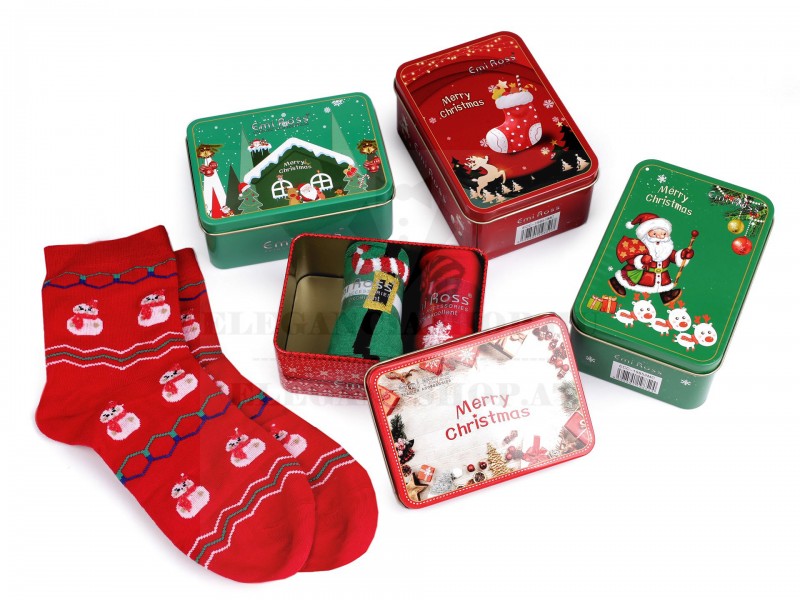 Emi Ross karácsonyi zokni fém dobozban - 3 pár Ajándékötletek