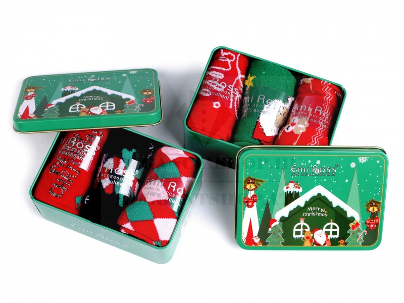 Emi Ross karácsonyi zokni fém dobozban - 3 pár Ajándékötletek