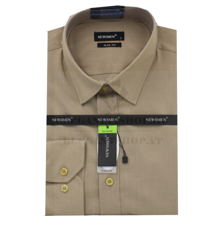      Newsmen bambusz elasztikus h.u slim ing - Barna Egyszínű ing