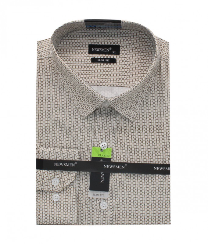            NM h.u slim fit elasztikus ing - Drapp mintás Slim, Smart fazon