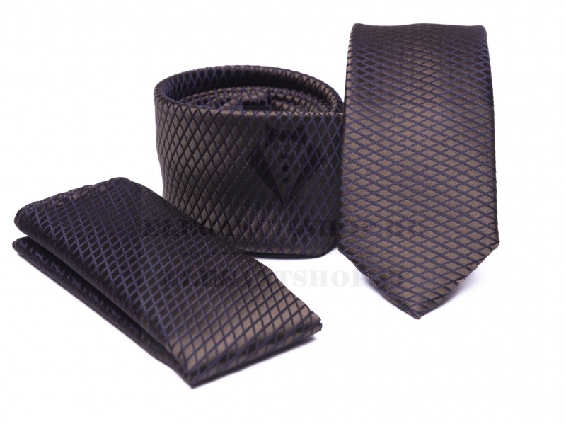    Prémium slim nyakkendő szett - Barna Aprómintás nyakkendő