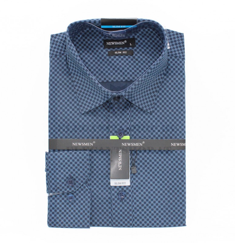             NM h.u slim elasztikus ing - Sötétkék mintás Slim, Smart fazon