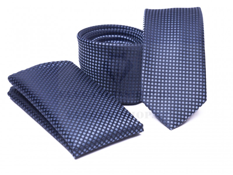    Prémium slim nyakkendő szett - Kék mintás Aprómintás nyakkendő