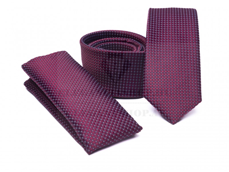    Prémium slim nyakkendő szett - Burgundi Aprómintás nyakkendő
