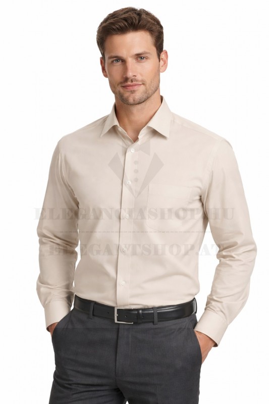                              NM h.u normál fit elasztikus ing - Drapp szövött Hosszúujjú ing