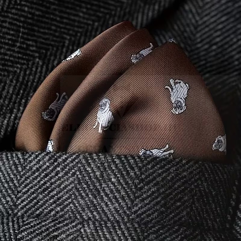                     Exkluzív díszzsebkendő - Barna mintás