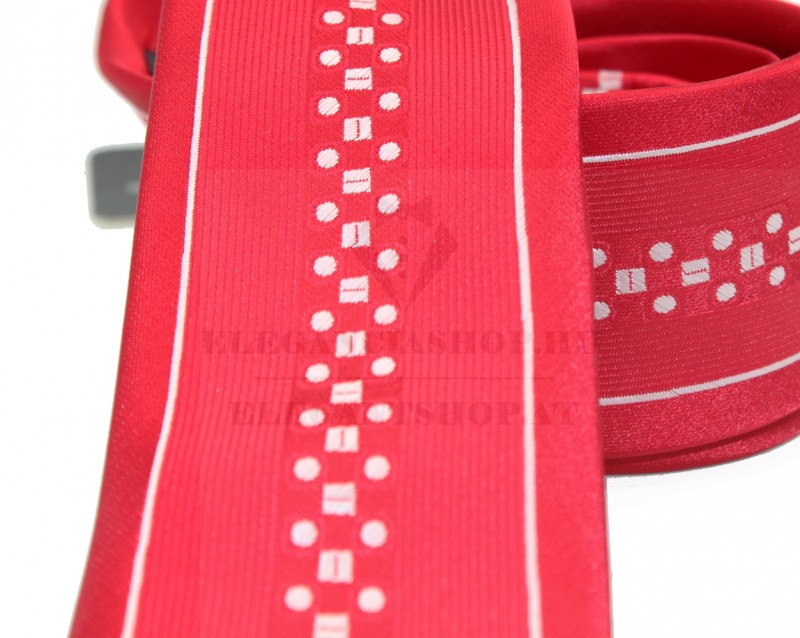                    NM slim szövött nyakkendő - Piros-fehér csíkos Csíkos nyakkendő