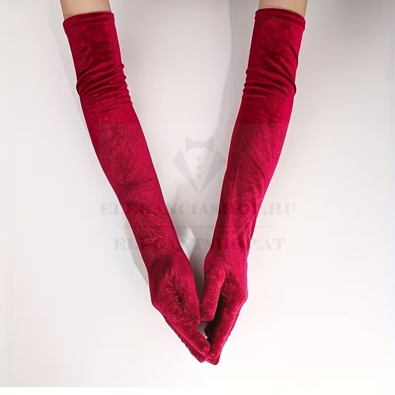    Hosszú bársony alkalmi kesztyű - Piros