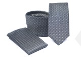     Prémium slim nyakkendő szett - Szürke aprómintás