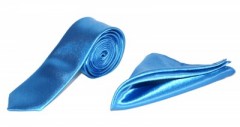 Szatén slim szett - Égszínkék Egyszínű nyakkendő
