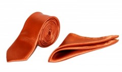 Szatén slim szett - Rozsda Egyszínű nyakkendő