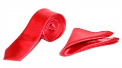 Szatén slim szett - Piros Egyszínű nyakkendő
