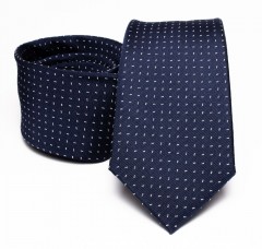 Prémium selyem nyakkendő - Sötétkék pöttyös Aprómintás nyakkendő
