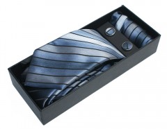   NM nyakkendő szett - Acélkék csíkos Szettek