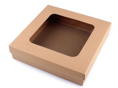 Papir doboz szalaggal natur  - 4 db/csomag Ajándék csomagolás