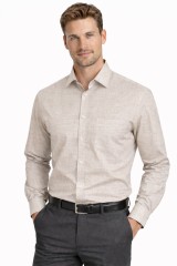                  NM h.u normál len ing - Bézs mintás Hosszúujjú ing