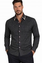             NM h.u slim ing - Fekete-drapp betétes Mintás ing